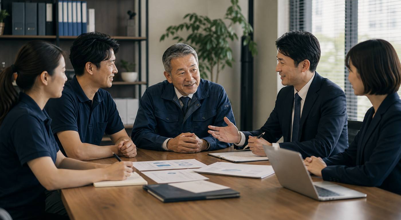 従業員と取引先の継続を見据えて事業承継を話し合う様子