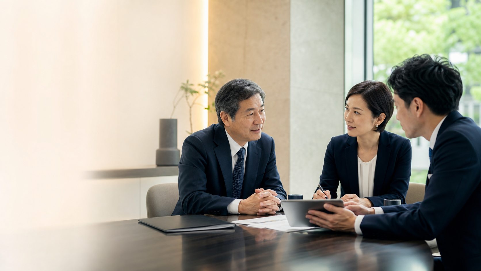 杉並区周辺の会社売却について経営者と専門家が相談する様子